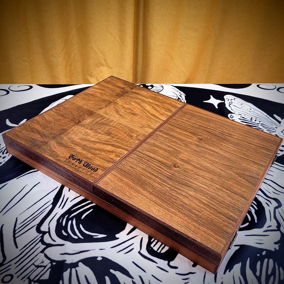 Thumbnail: Luxury wood DM screen, walnut front, dark red vegan leather interior and hidden magnets