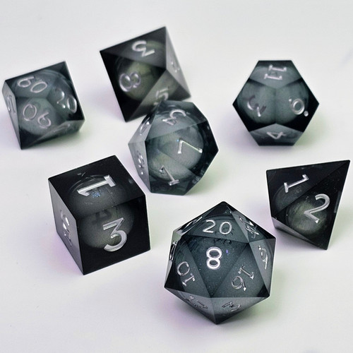 DnD sharp dice set for TTRPG games - Silver Arcana | Goth Wood