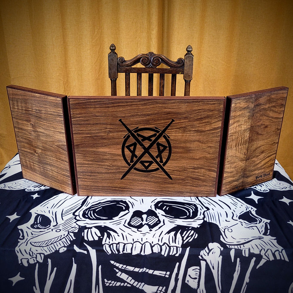 Thumbnail: Luxury wood DM screen, walnut front, dark red vegan leather interior and hidden magnets