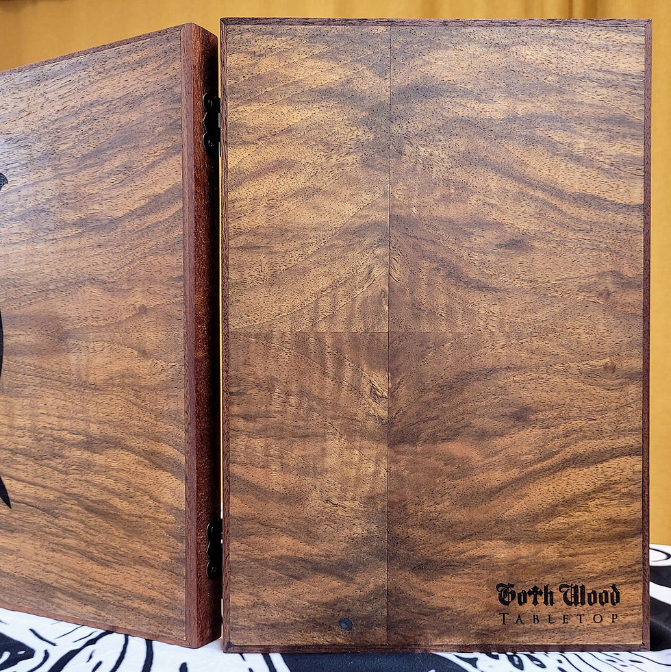 Thumbnail: Luxury wood DM screen, walnut front, dark red vegan leather interior and hidden magnets