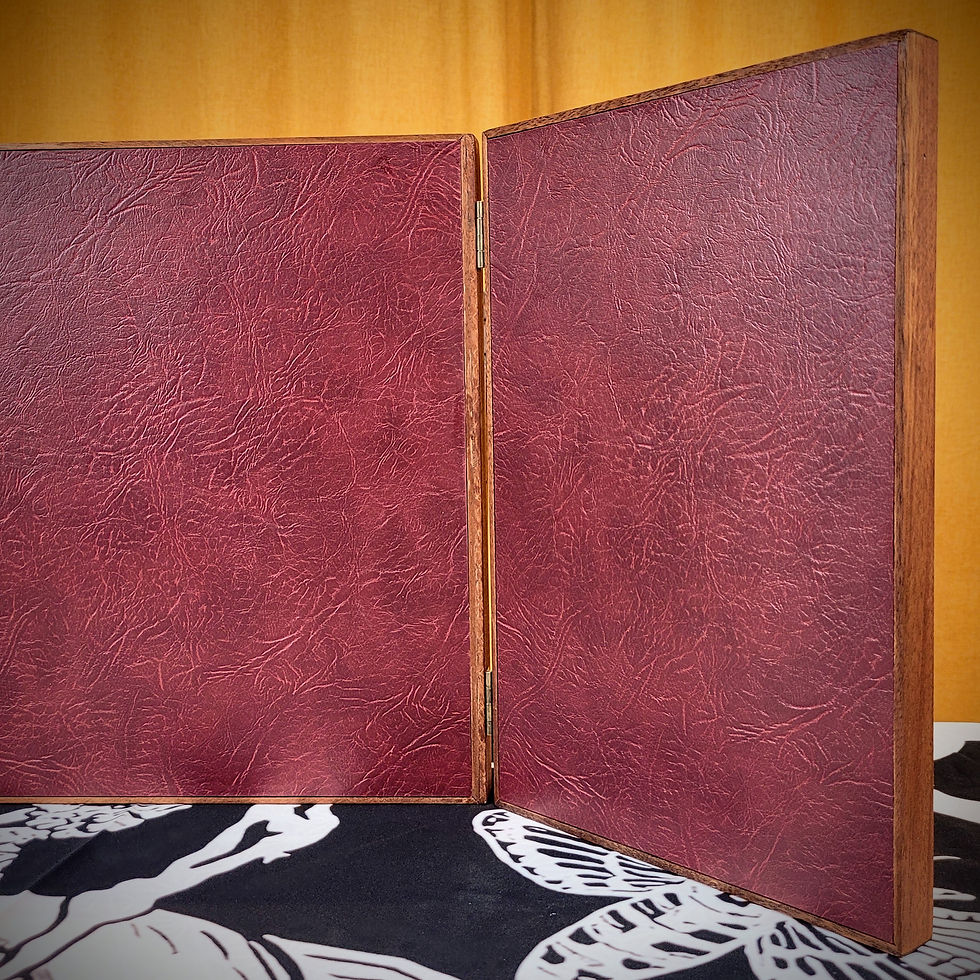 Thumbnail: Luxury wood DM screen, walnut front, dark red vegan leather interior and hidden magnets