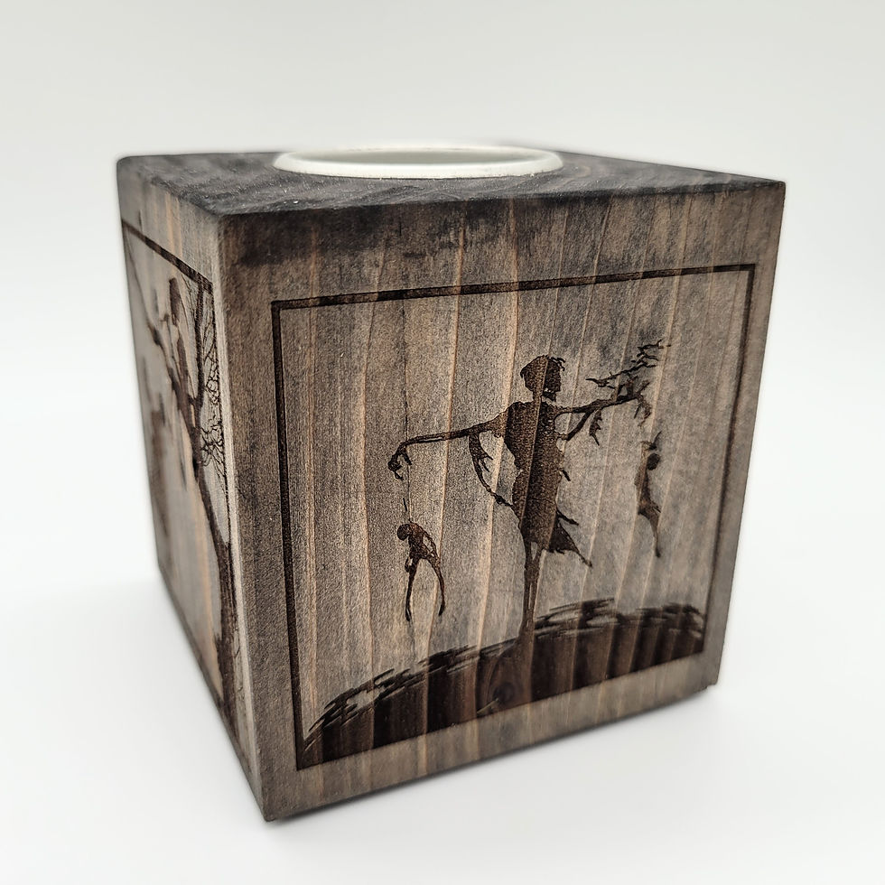 Candle holder with death and skeleton designs