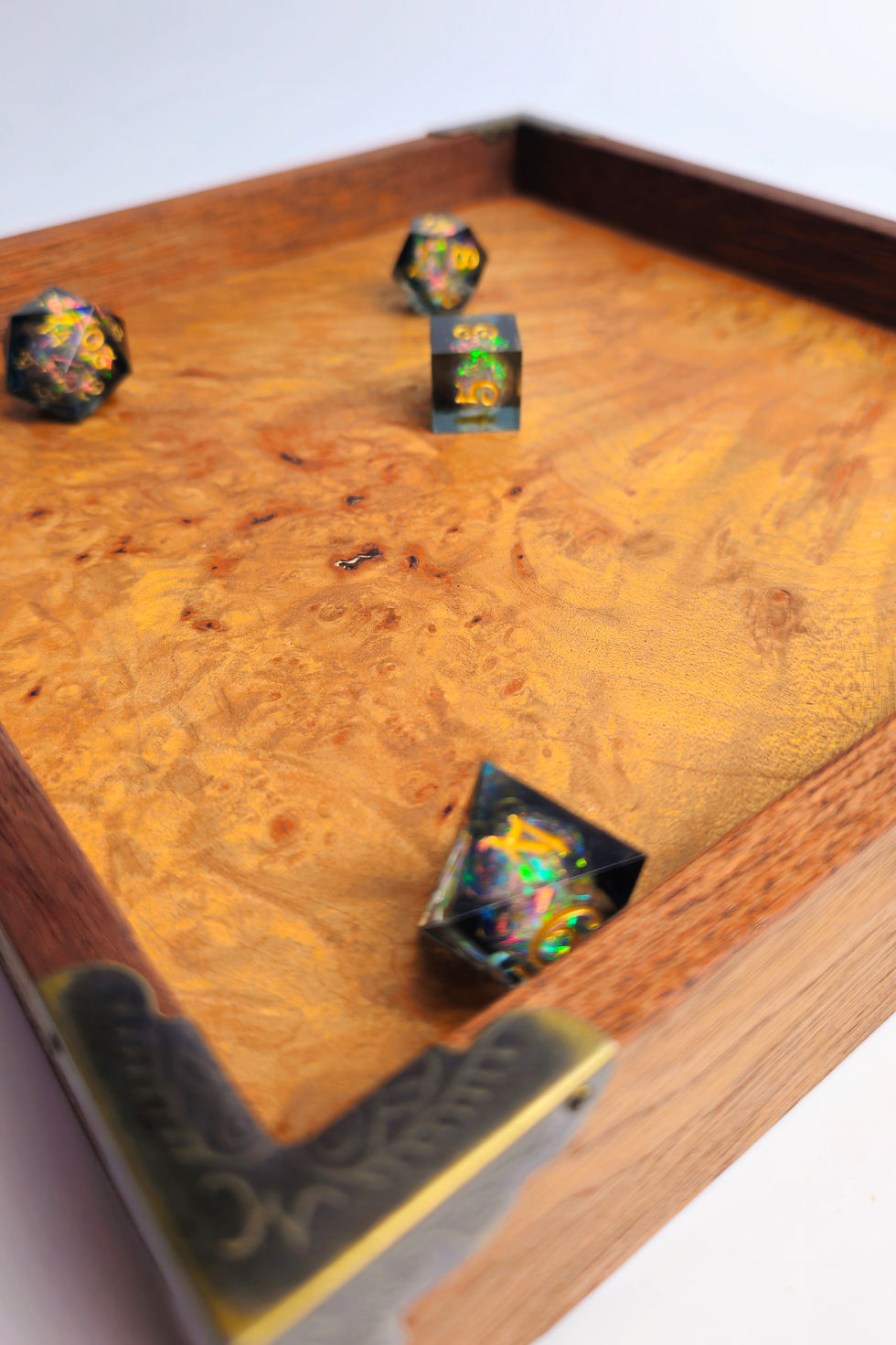 Thumbnail: Mahogany and maple burl wooden dice tray