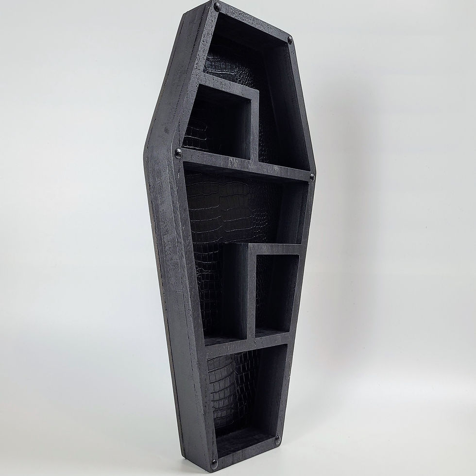 Thumbnail: Black coffin shelves with vegan snakeskin inner surface
