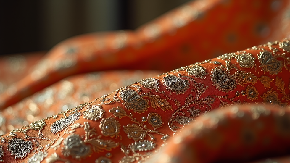 Close-up view of Indian suit fabric with embroidery details