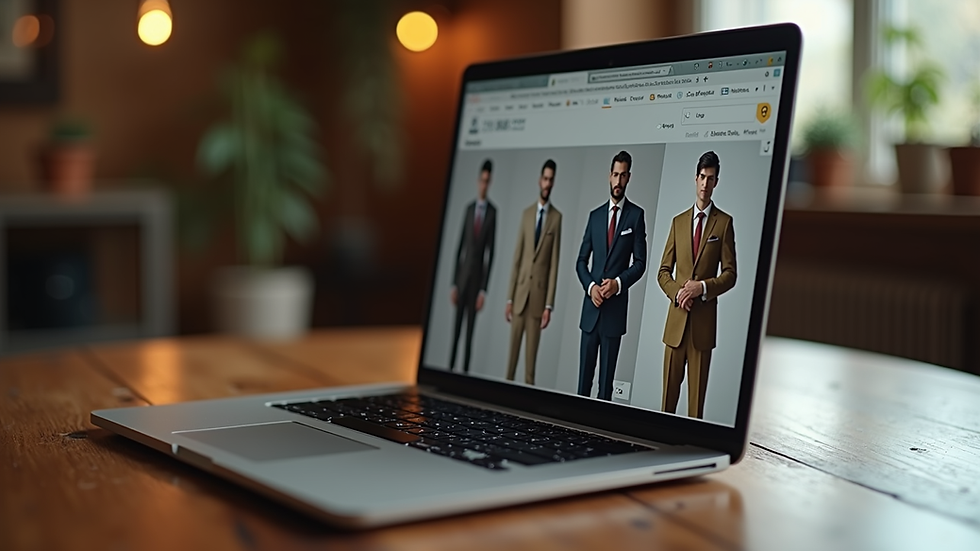 Eye-level view of a laptop screen showing Indian suits catalog