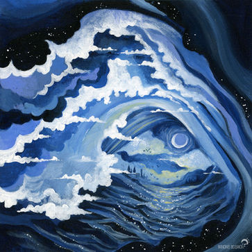 Paysage nocturne de nuages et de flots marins, ton bleu