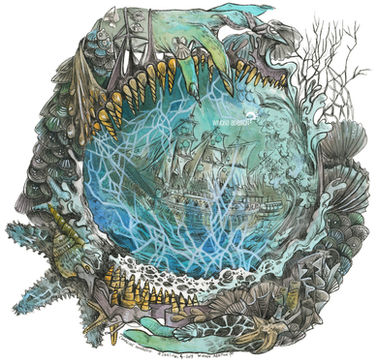 Un bateau dans une boule de cristal orné de coquillages