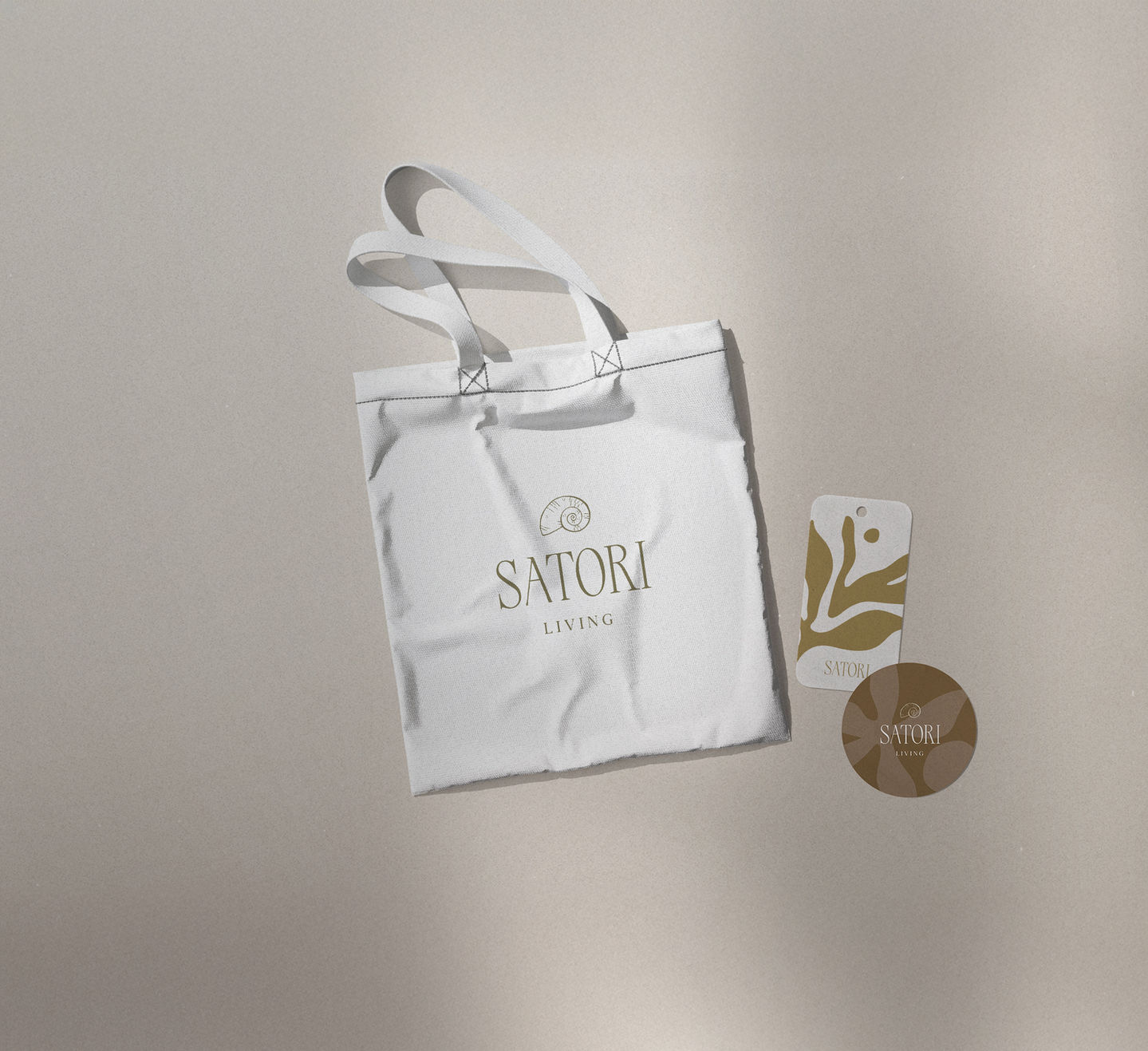 Branded packaging for Satori Living with clean, holistic design.