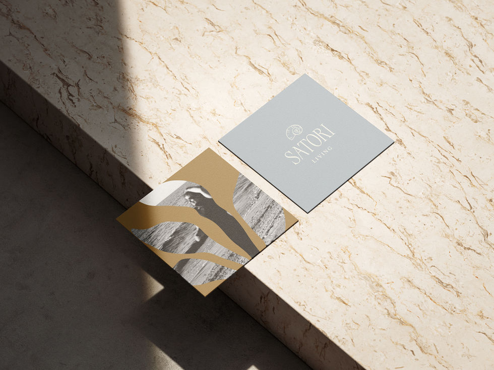 Minimal business card design for Satori Living holistic wellness brand.