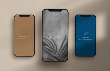 Hideaway at Río Celeste digital branding displayed on mobile screens for a luxury wellness hotel.