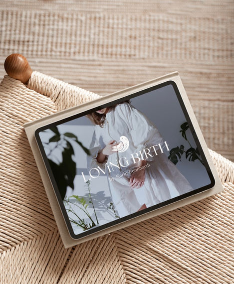 Loving Birth website displayed on a tablet, branding and web design for a doula and maternity care service.