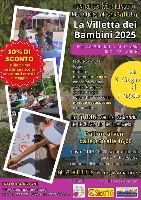 APERTE LE ISCRIZIONI al Centro Estivo Bilingue - LA VILLETTA DEI BAMBINI - Roma