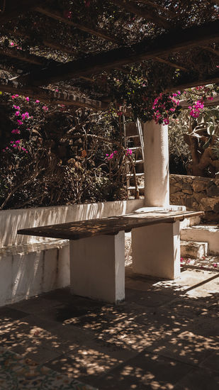 lunch table on the terrace with bouganvillea in Filicudi island, aeolian islands, sicily
Tavolo da pranzo esterno sul terrazzo con bouganville a Filicudi, isole eolie, Sicilia.