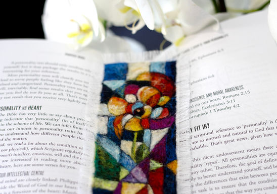 ‘Fleur’, needle-felted fibre painting bookmark by Sarah Ritchie.