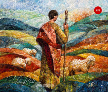 The Lord is My Shepherd, needle-felted fibre painting by Sarah Ritchie