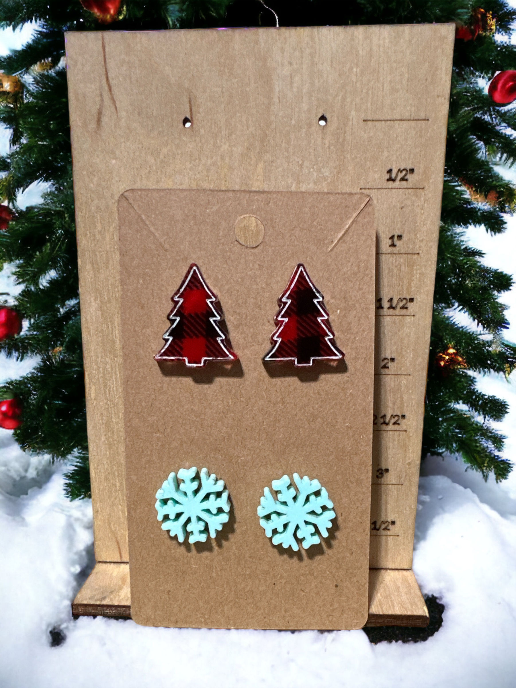 Winter Wonderland Tree and Snowflake Studs 3/4"