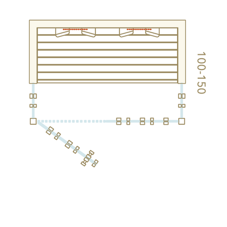 Overhead view of a building's interior with lines and shapes configuration SAUNA COMPANY