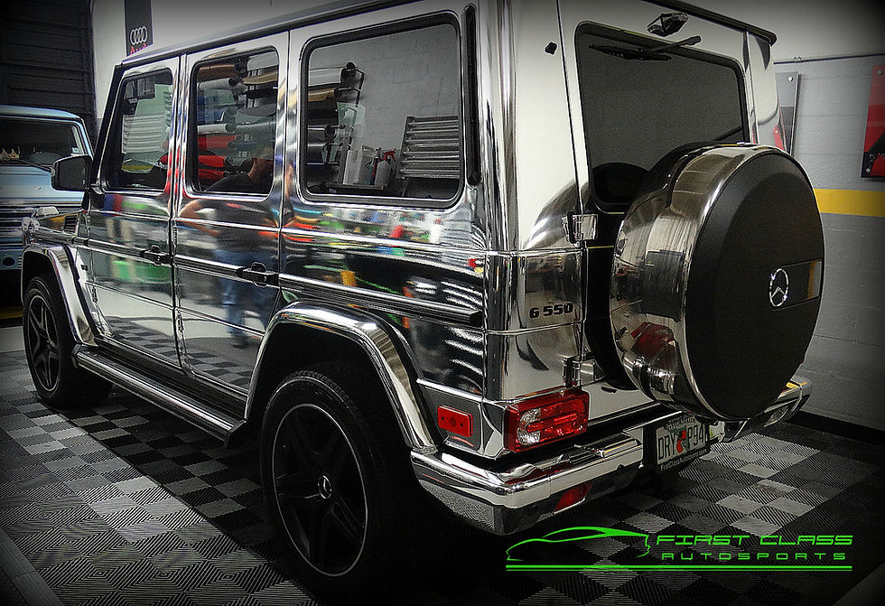 Mercedes Benz G-Class wrapped in Avery Silver Chrome at First Class Autosports