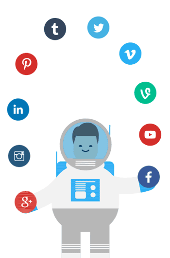 Man juggling social media icons