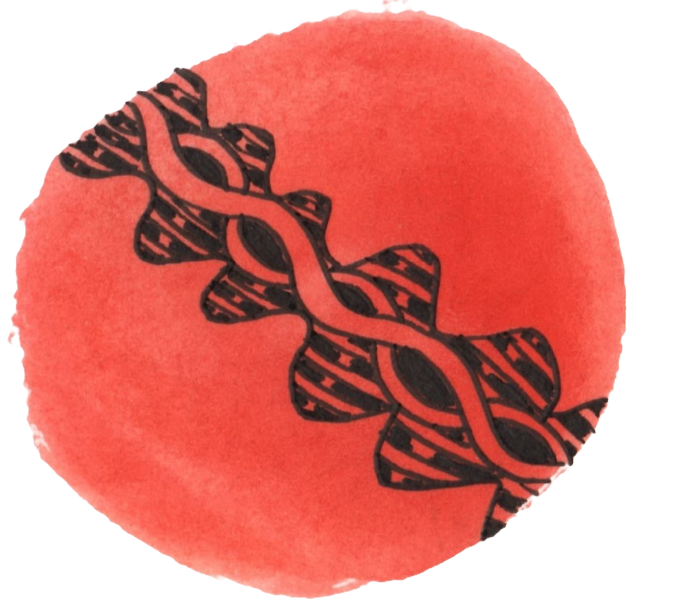 Mariët Lustenhouwer Original Tangle FLEVO Drawn on Red QoR Watercolor Background with Black Micron by Texas Artist and Author Cindy Rae Fancher, CZT®