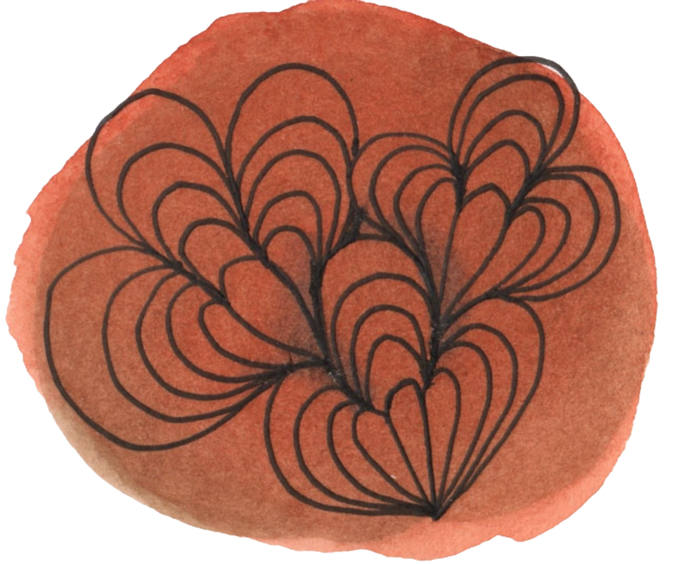 Mei Hua Teng, CZT® Original Tangle D’RUA Drawn on Burnt Orange QoR Watercolor Background with Black Micron by Texas Artist and Author Cindy Rae Fancher, CZT®