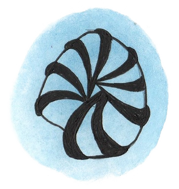 Zentangle®, Inc. Original Tangle PEPPER Drawn on Blue QoR Watercolor Background with Black Micron by Texas Artist and Author Cindy Rae Fancher, CZT®