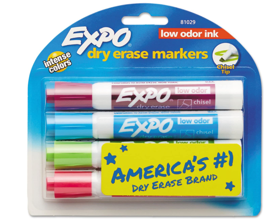 Pack de 4 Marcadores de Pizarra Borrado en Seco - EXPO (+1 Punta Fina GRATIS)