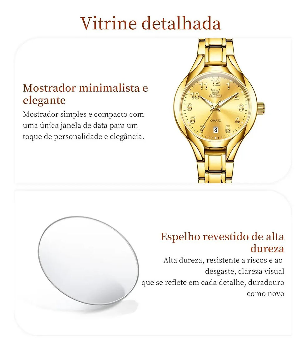 Miniatura: Olevs Relógio Feminino Original Dourado Aço Quartz Luxo 3650