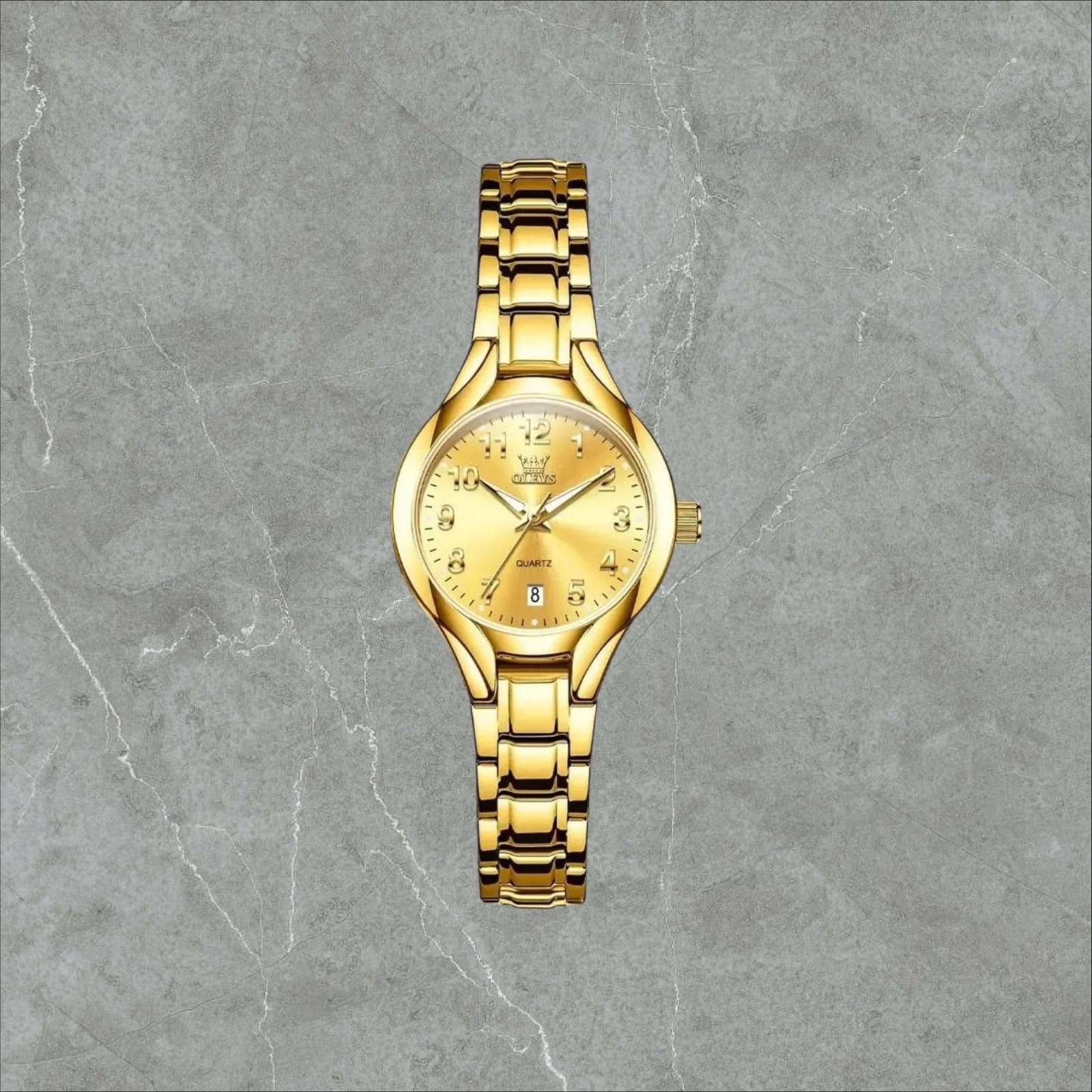 Olevs Relógio Feminino Original Dourado Aço Quartz Luxo 3650