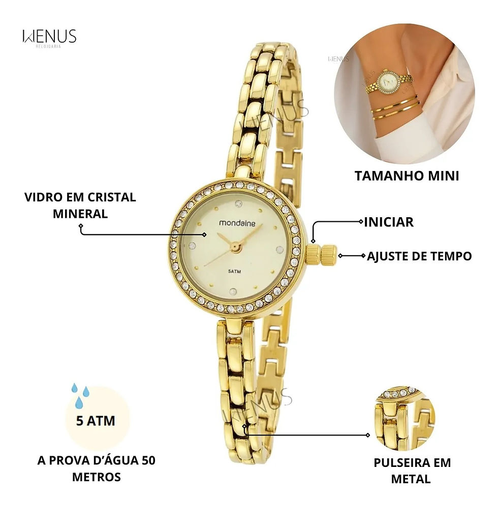 Miniatura: Relógio Mondaine Feminino Social Analógico Correia Dourado Bisel Dourado