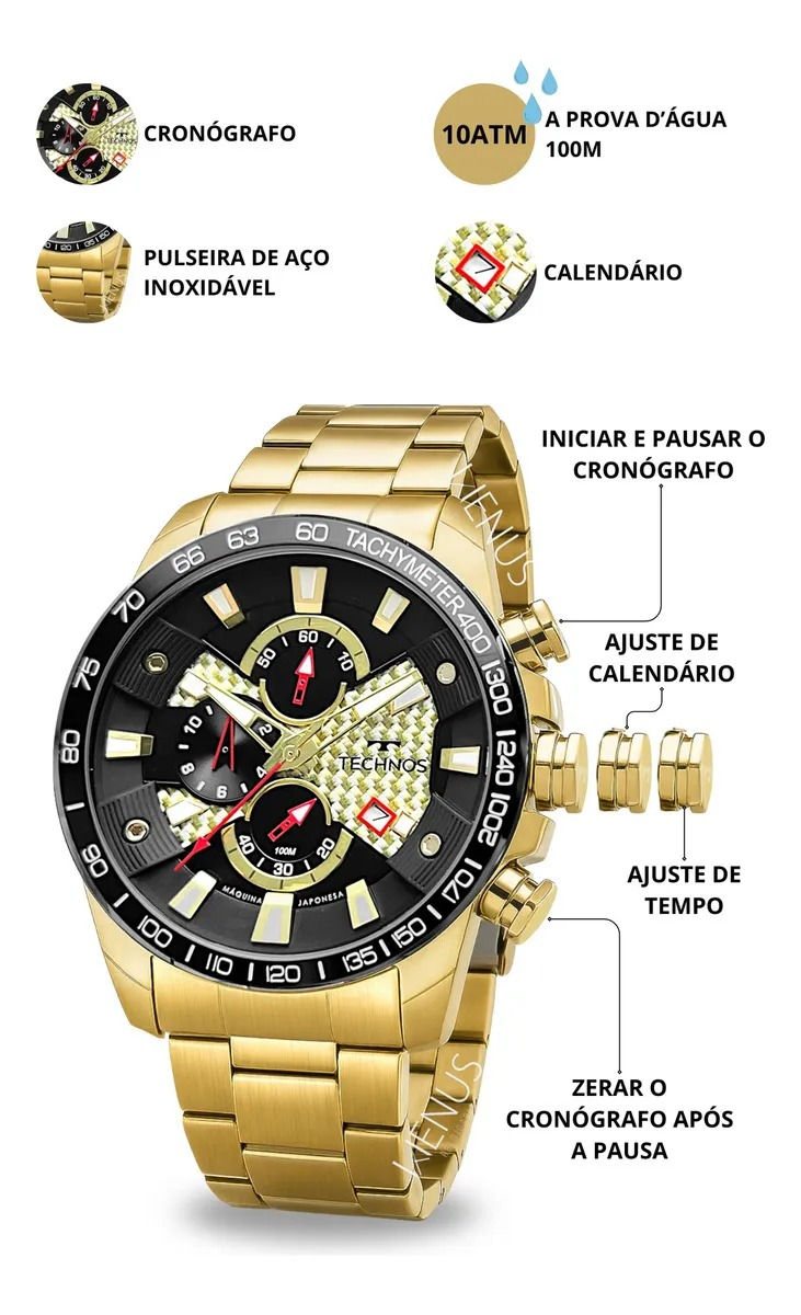 Miniatura: Relógio Technos OS1ACA/1P Cronógrafo Carbon Dourado Preto Masculino