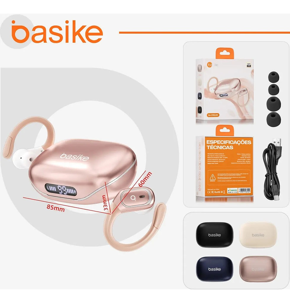 Miniatura: Basike Fone De Ouvido Bluetooth 6.0 Esportivo Sem Fio Gancho Intra-auricular,est