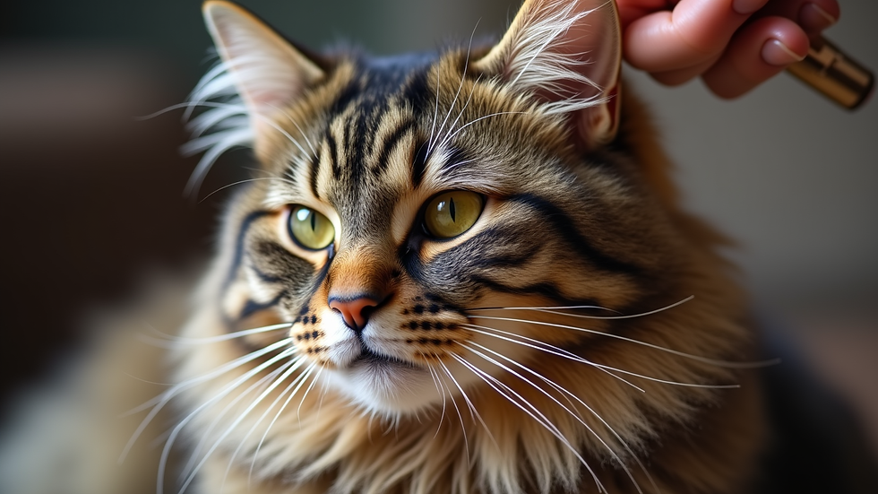 Close-up view of a Maine Coon cat being groomed with a brush