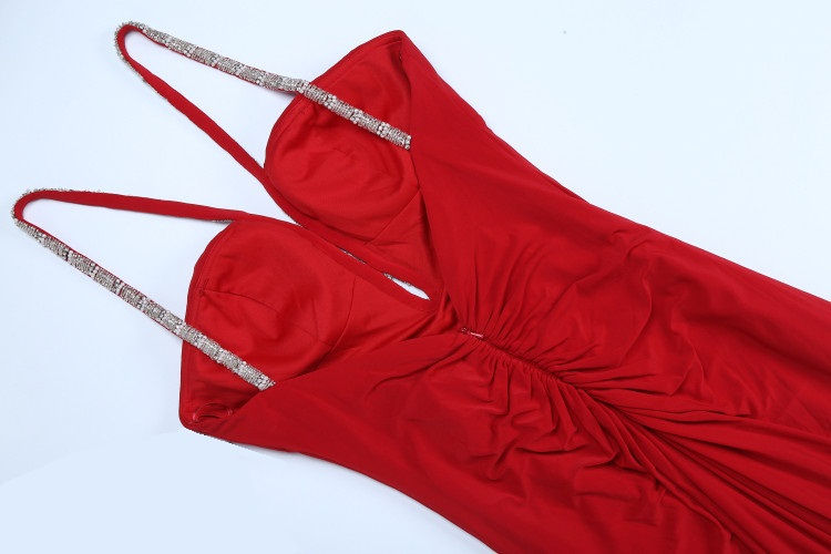 Thumbnail: womens fashion sleeveless red jersey maxi evening dress