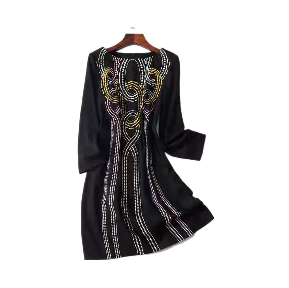  Long sleeves round neck black dress fully lined