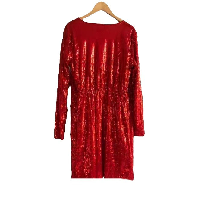 Thumbnail: Long sleeves wrap around top sequins  dress