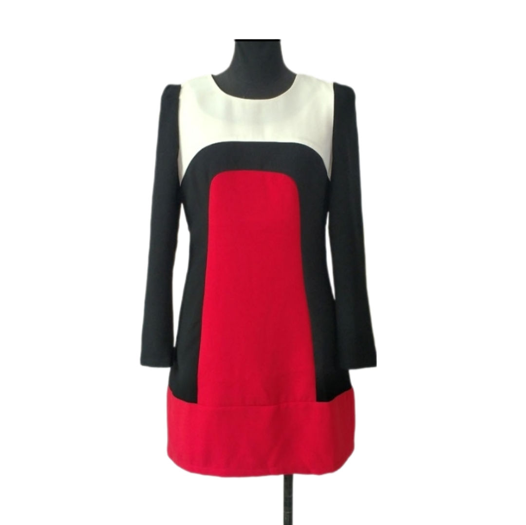 Long sleeves retro style multi colour day dress