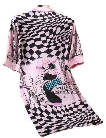 Thumbnail: Womens designer limited edition cut label printed silk short sleeves dress