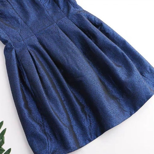 Thumbnail: Short sleeves blue midi evening dress