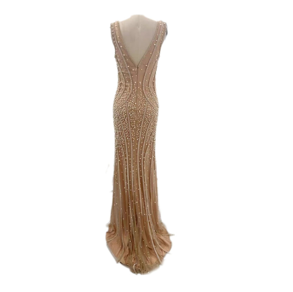 Thumbnail: Gorgeous silk chiffon long apricot evening dress