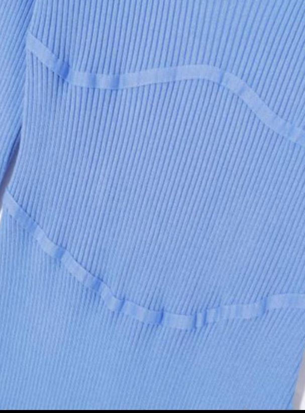 Thumbnail: Long  sleeves round neck stretch blue midi knit dress