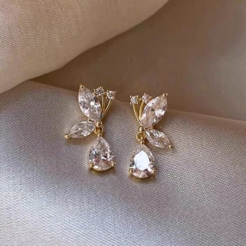 Thumbnail: Triple gold plated silver earrings bridal /evening earrings