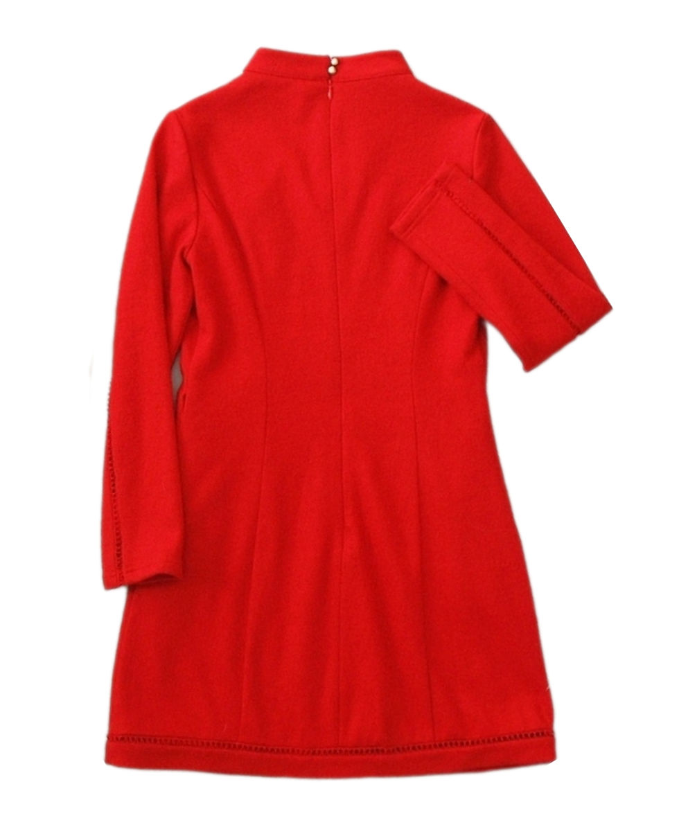 Thumbnail: casual dress Long sleeves weekend /work red wool mini dress