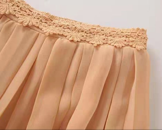 Thumbnail: Pleated chiffon  skirt with lace trimming