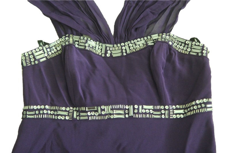 Thumbnail: Plus size purple sleeveless short evening dress with attached throw on shawl