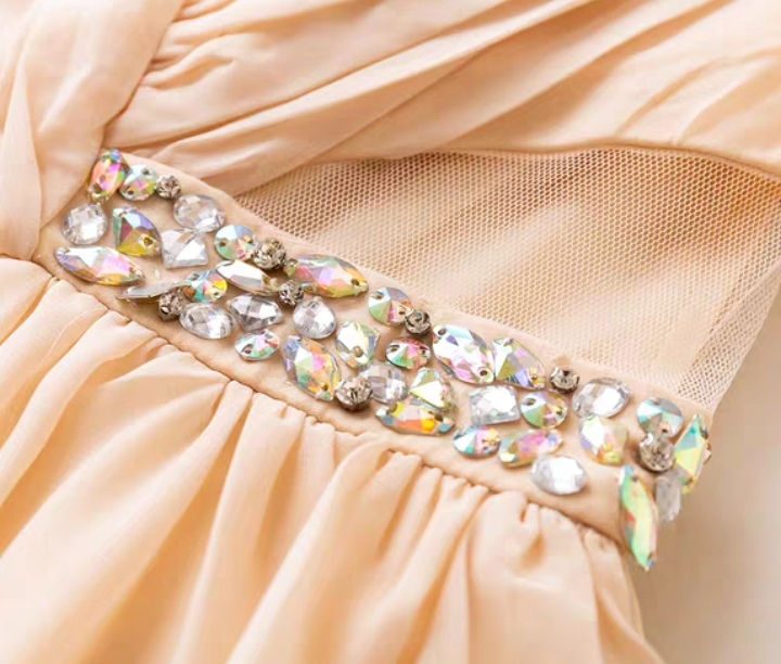Thumbnail: Short  chiffon sweetheart neck see through sides evening dress