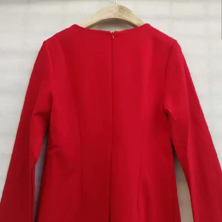 Thumbnail: Long sleeves round neck stretch pink / red  professiona work/ weekend midi dress