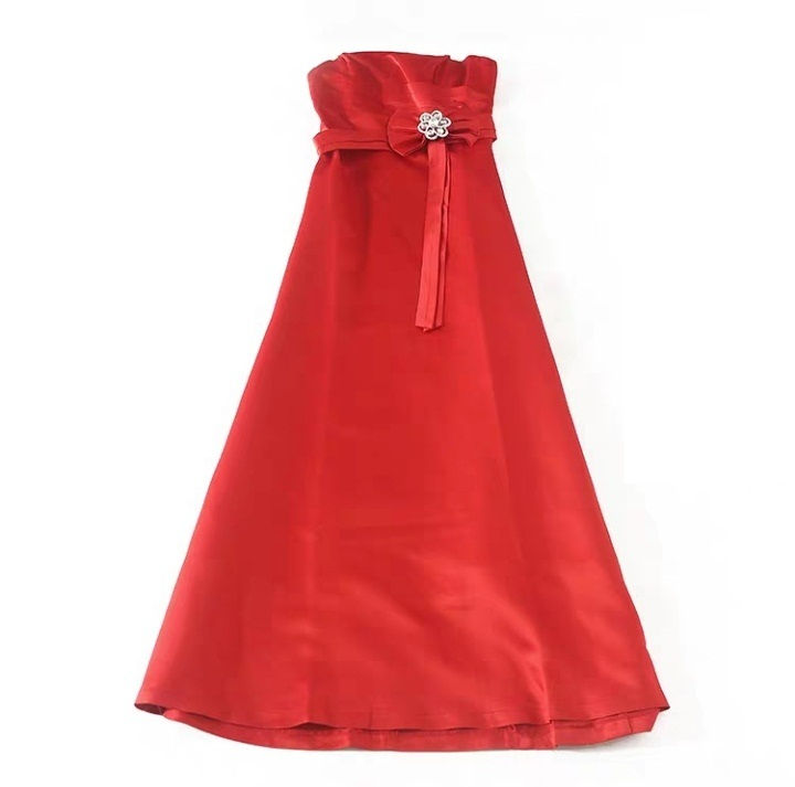 Thumbnail: Corset top strapless maxi red lace evening dress