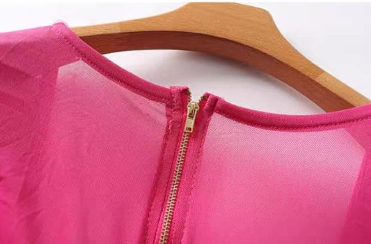 Thumbnail: Stretch mesh ruched  pink summer bodycon dress